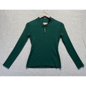 Cherie Collette Ribbed Top Womens Small Green Viscose Long Sleeve Quarter Zip